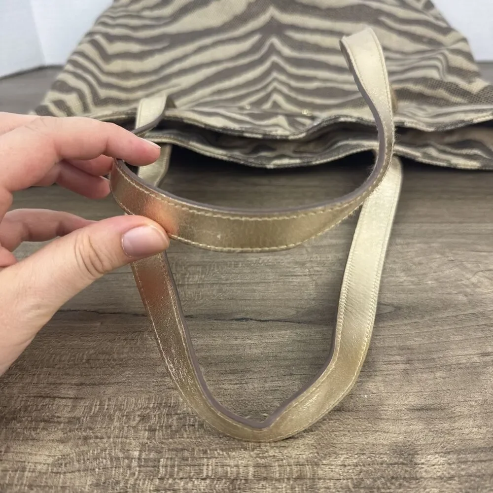 Michael Kors Gold Zebra Print Tote Canvas Bag Purse